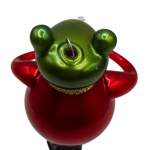 Scottish Christmas Frog in Tuxedo with Trumpet Glass Christmas Ornament Decor 6" - Picture 8 of 15